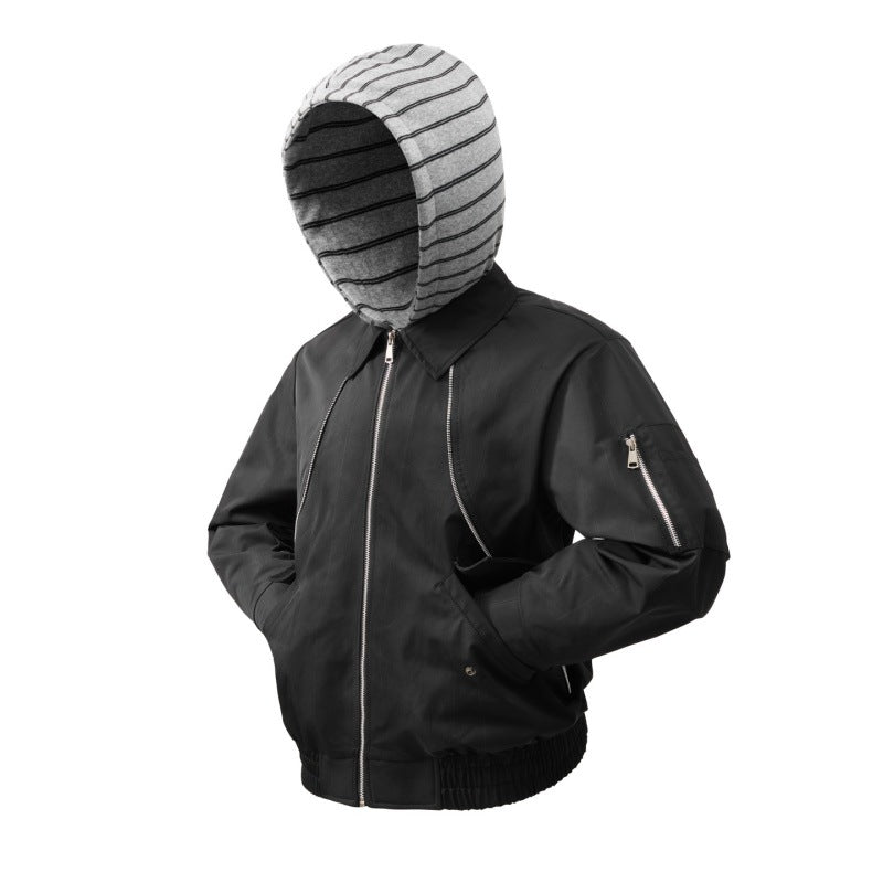 Men's Stylish Bomber Jacket with Integrated Hoodie