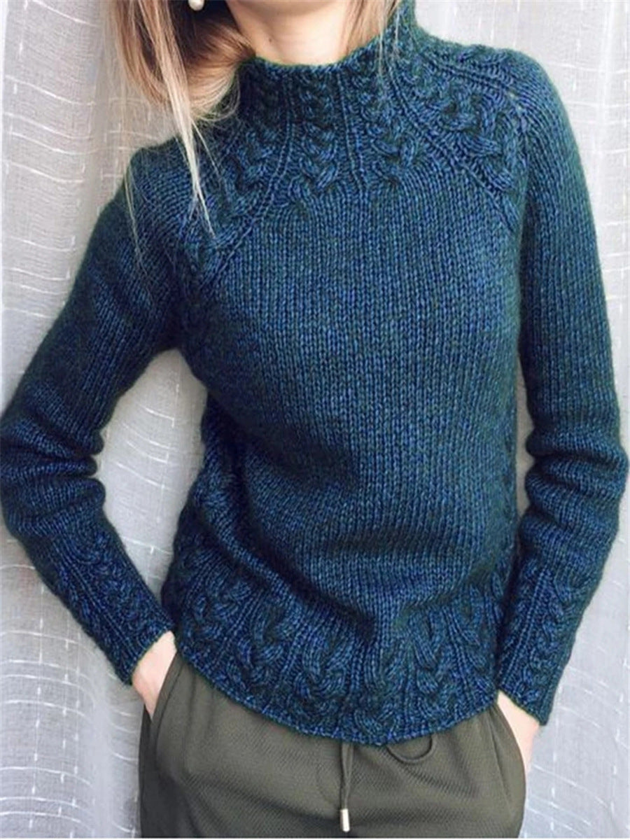 Women's chunky-knit cable-pattern sweater with stand-up collar and tailored fit Mune Fashion