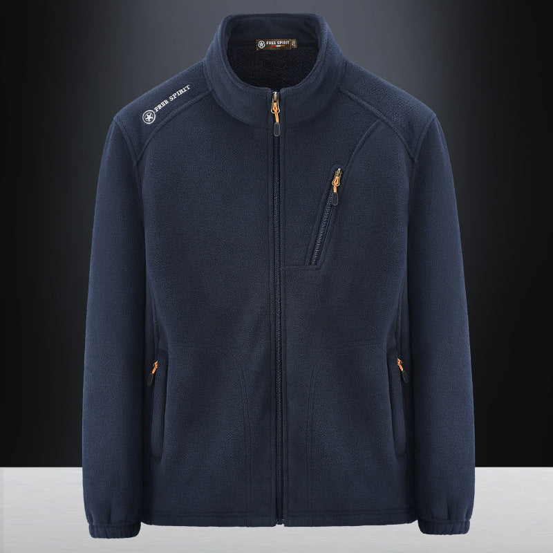 Men's Warm Microfleece Outdoor Jacket with Chest Zipper, Side Pockets and Stand-Up Collar Mune Fashion
