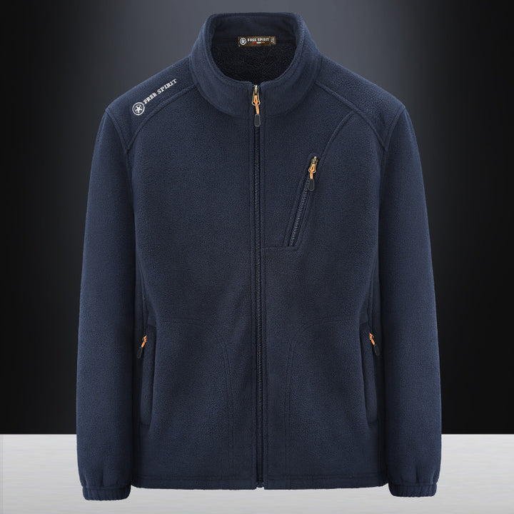 Men's Warm Microfleece Outdoor Jacket with Chest Zipper, Side Pockets and Stand-Up Collar Mune Fashion
