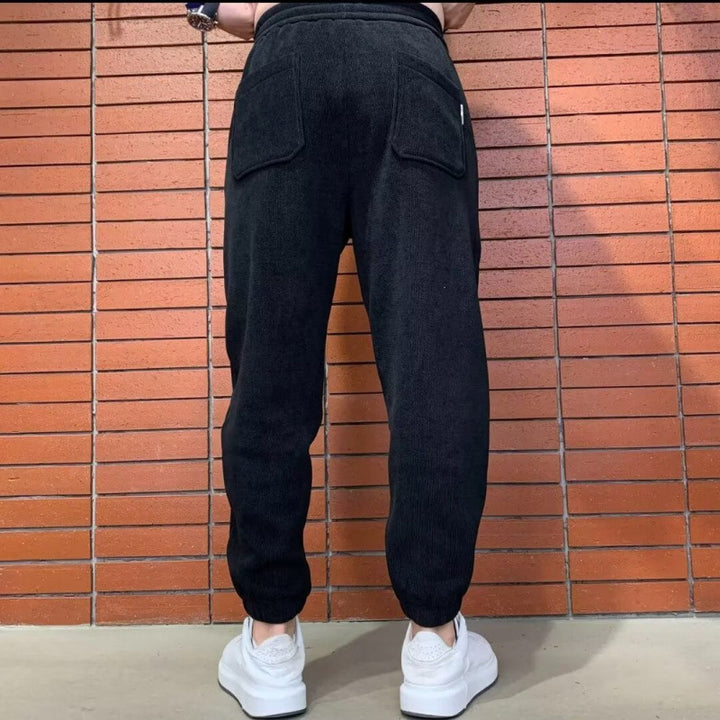 Men's Loose Corduroy Jogging Pants with Elastic Waistband and Drawstring Mune Fashion