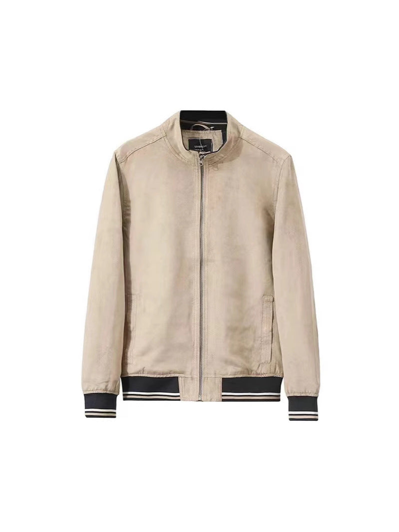 Men's Lightweight Bomber Jacket with Stand-Up Collar and Contrasting Ribbed Cuffs Mune Fashion