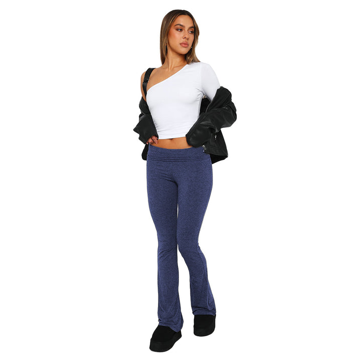 Women’s Stretch Lounge Set with cropped long sleeve top and flared high-waisted pants Mune Fashion