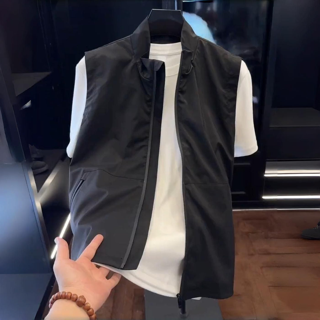 Men's Sleeveless Lightweight Wind and Water Resistant Stand Collar Vest Mune Fashion