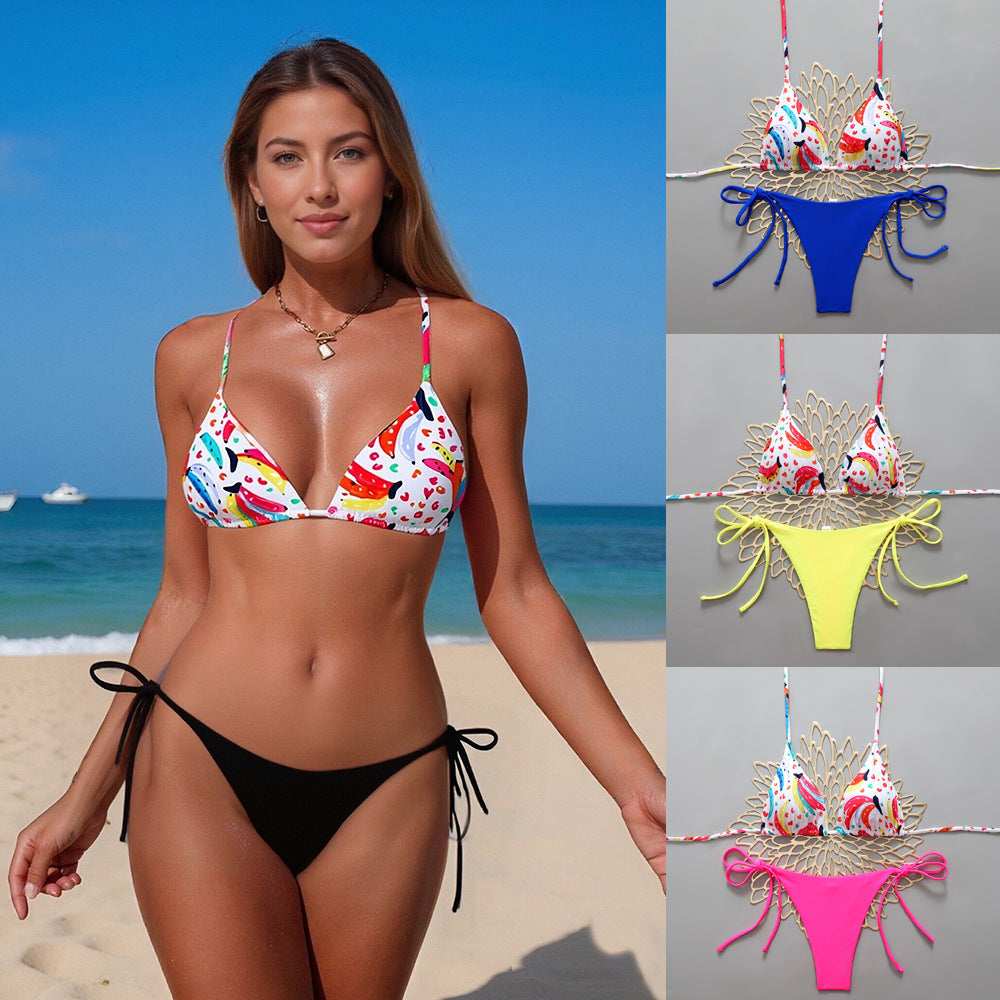 Women's triangle bikini with colorful fruit pattern and adjustable straps Mune Fashion