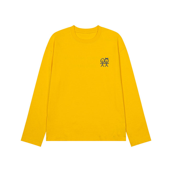Unisex Long Sleeve Cotton Shirt with Minimalist Friendship Embroidery Mune Fashion