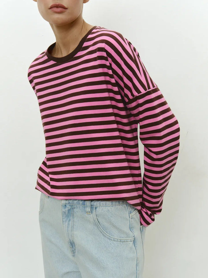 Women Casual Striped Long Sleeve Shirt Mune Fashion