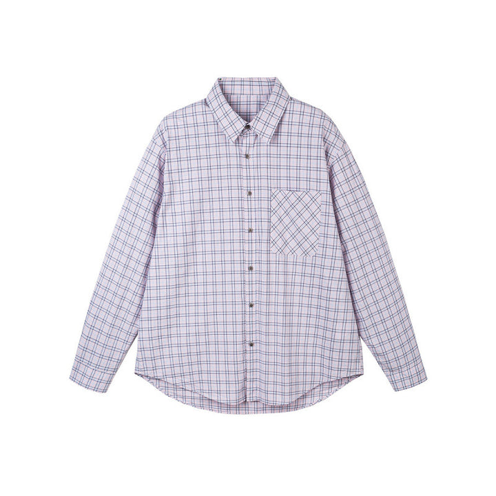Women Checked Oversize Shirt with Asymmetrical Chest Pocket and Rounded Hem Mune Fashion