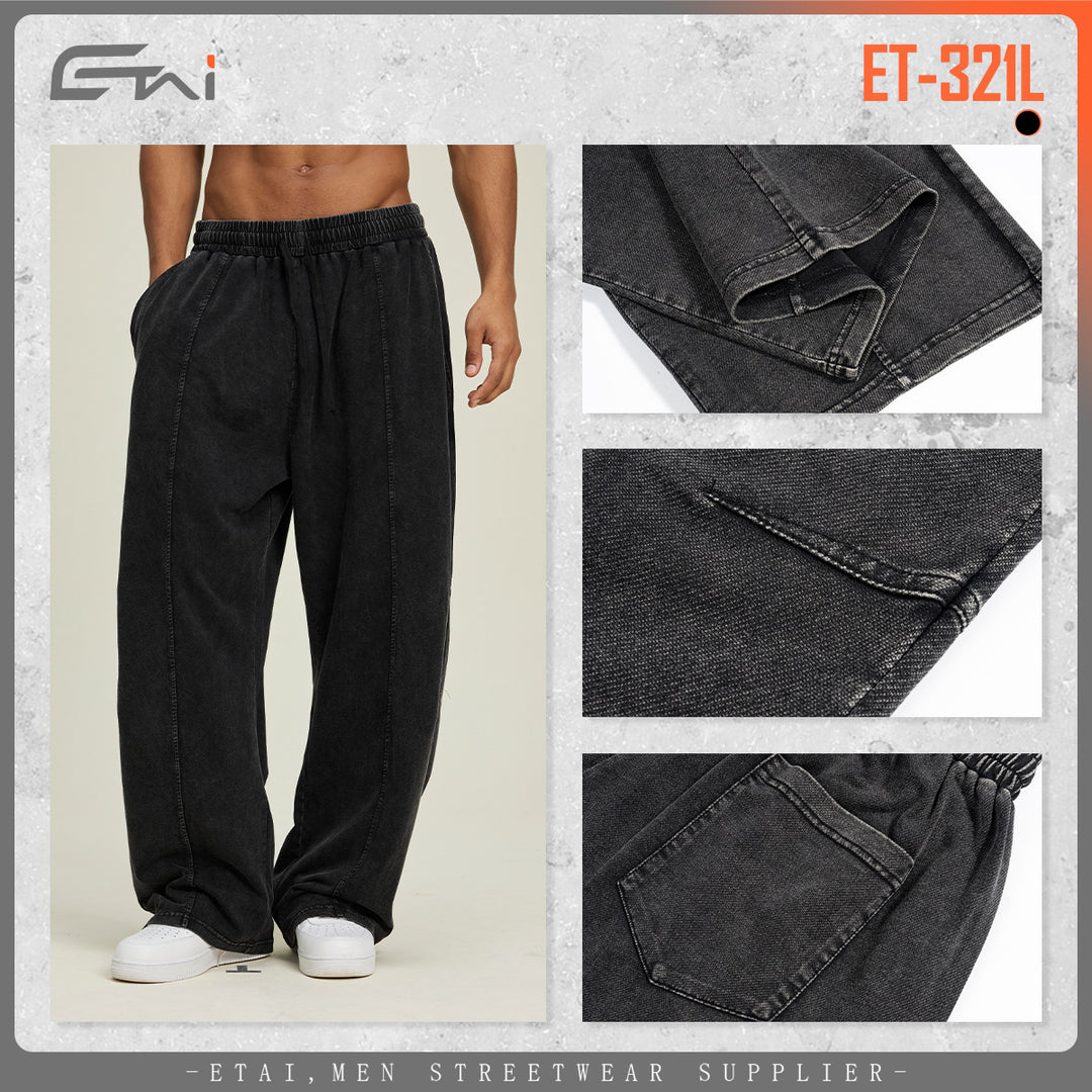 Men's extra wide baggy pants in stonewashed look with elastic drawstring waistband Mune Fashion