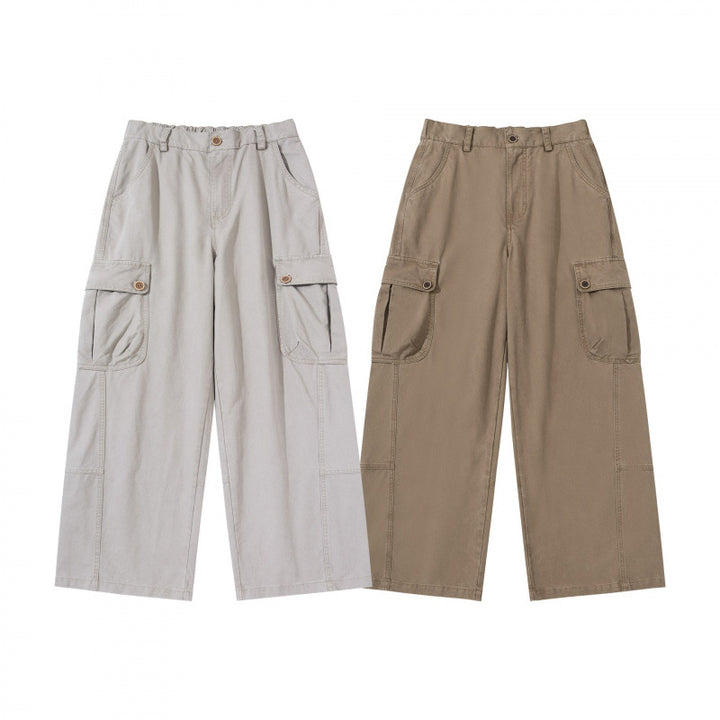 Women's Wide Cargo Pants with High Waist, Large Flap Pockets, and Culotte Silhouette Mune Fashion