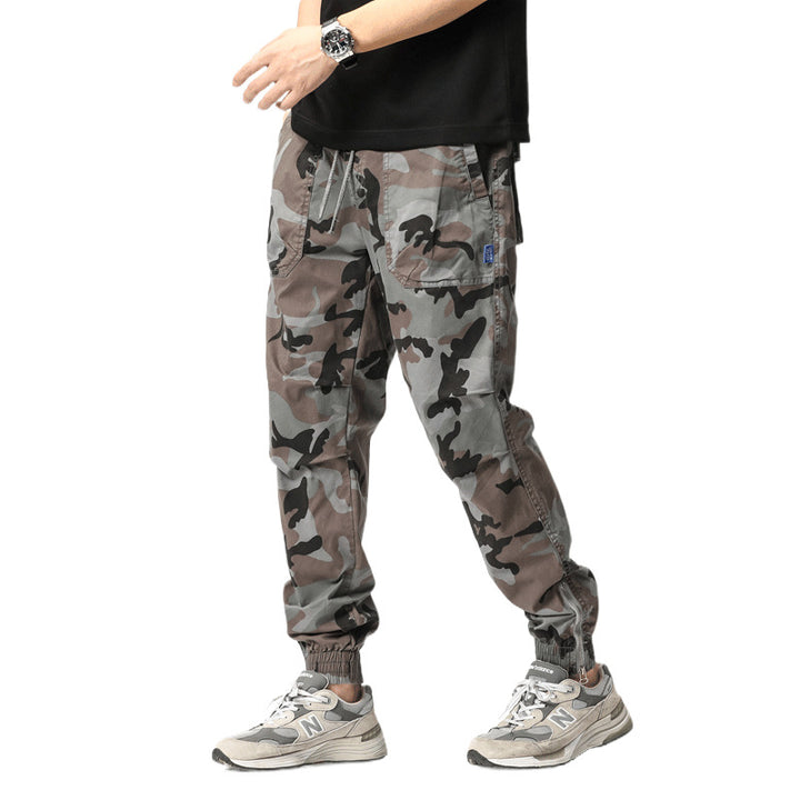 Herren Camouflage-Cargo-Joggerhose mit Tunnelzug, Mehrfachtaschen und gerippten Beinabschlüssen Mune Fashion
