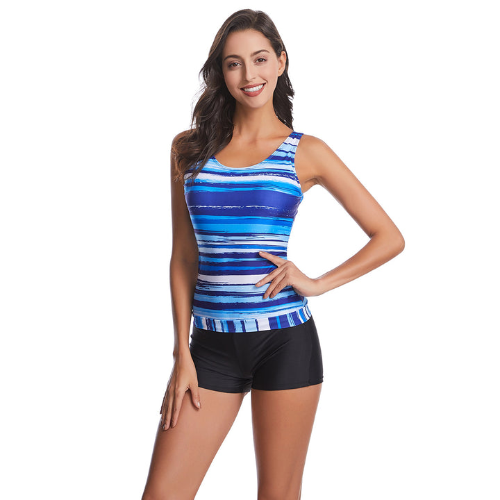 Women’s sporty tankini set with trendy stripe pattern Mune Fashion