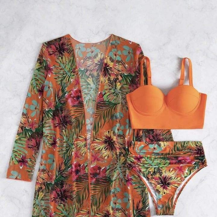 Women's bikini set with floral cover-up Mune Fashion