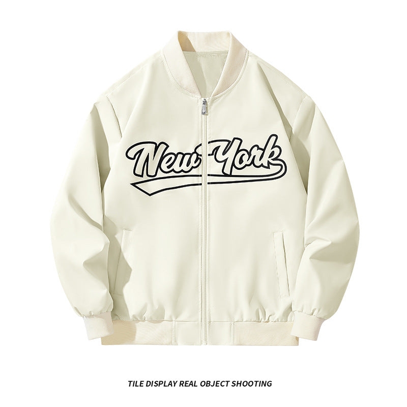 Men's bomber jacket in college style with script front print and ribbed cuffs Mune Fashion