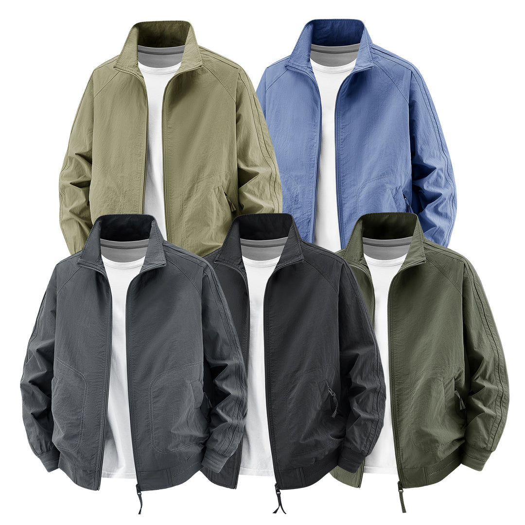 Men's Light Utility Bomber Jacket with High Stand Collar and Large Round Pockets Mune Fashion