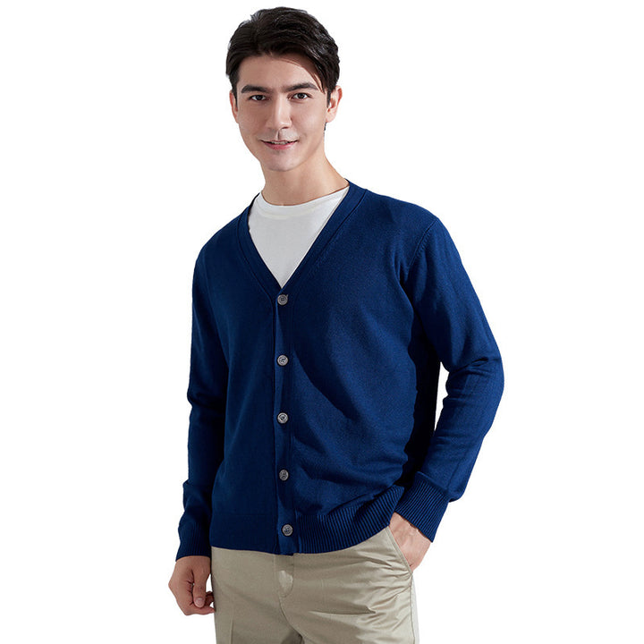 Men's Lightweight Fine Knit Cardigan with V-Neck and Business Silhouette Mune Fashion