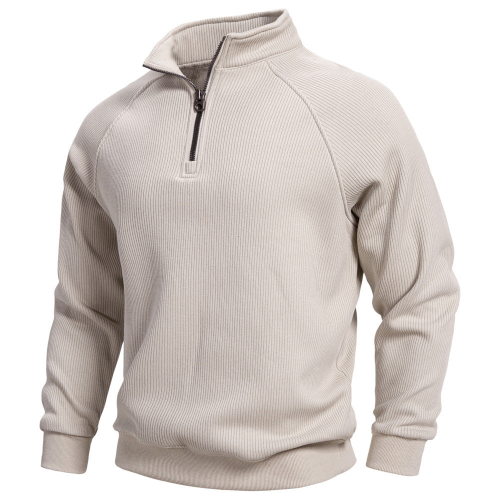 Men's fine ribbed half-zip pullover with stand-up collar, raglan sleeves, and elastic cuffs Mune Fashion