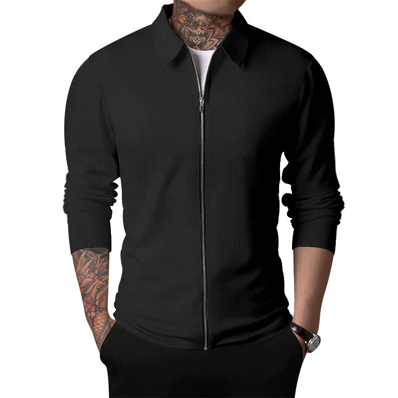 Men's nano structured shirt jacket with waffle structure, full-length zipper and slim fit Mune Fashion