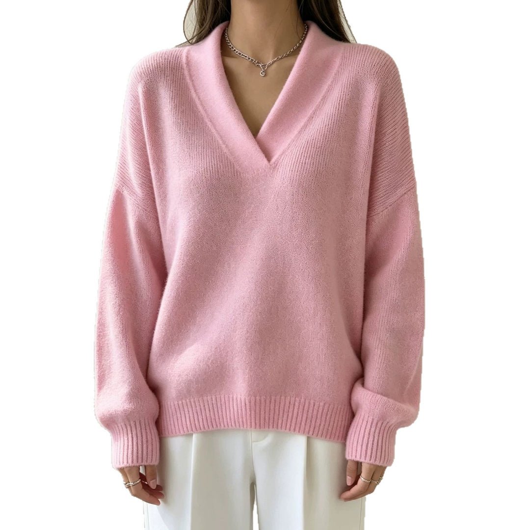 Women Cashmere-Touch V-Neck Relax Sweater with Raglan Sleeves Mune Fashion