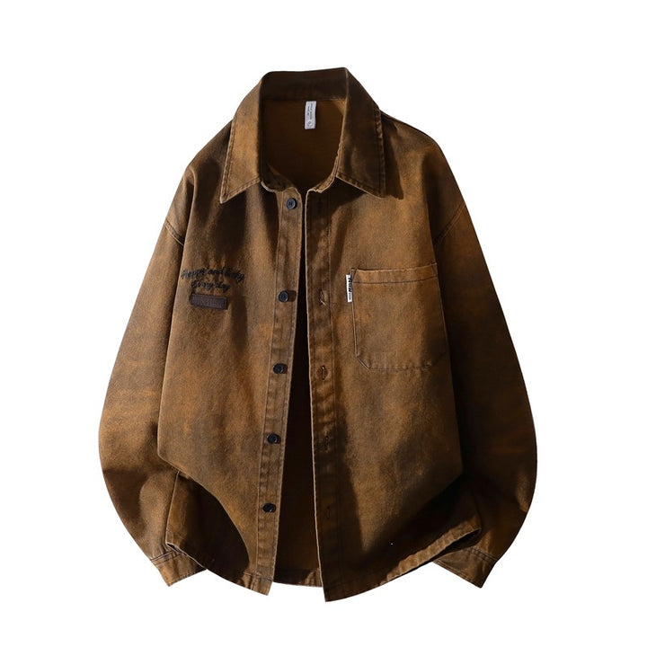 Men's vintage-inspired canvas overshirt jacket with used-washed effect, boxy fit & patch chest pocket Mune Fashion