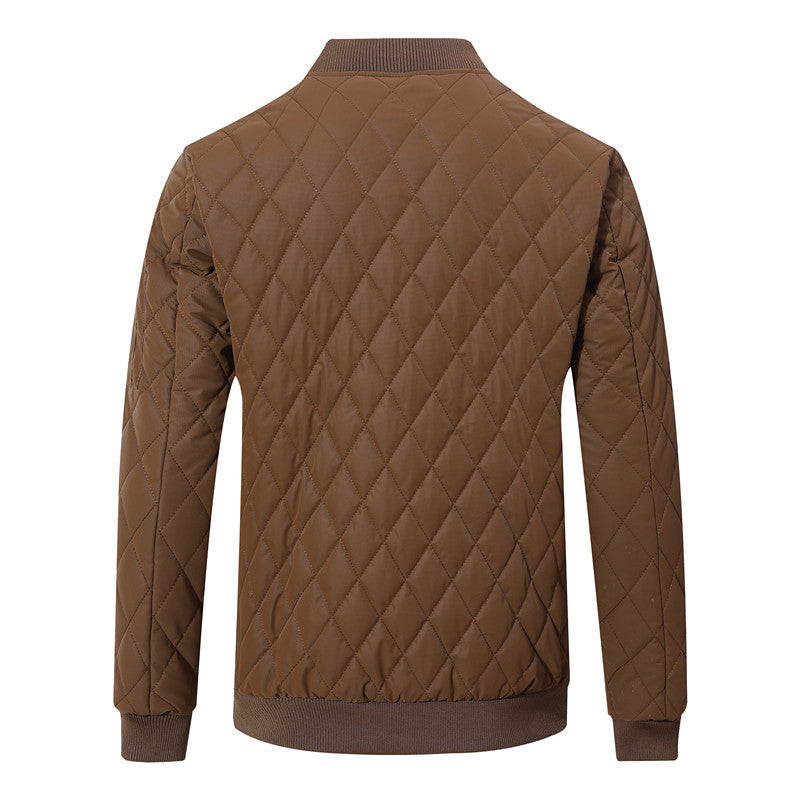 Men's Quilted Bomber Jacket with Diamond Pattern and Arm Pocket Mune Fashion