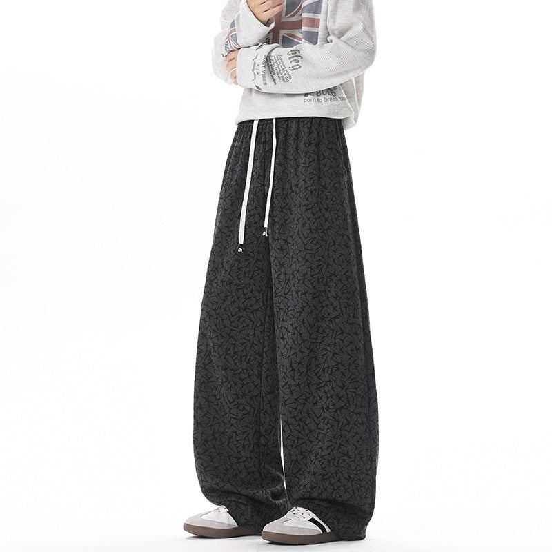 Men's Extra Wide Fleece Lounge Pants with Allover Texture Print and Drawstring Mune Fashion