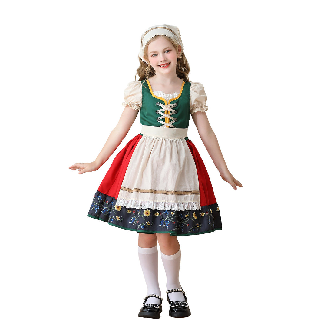 Ladies' traditional children's dirndl dress with decorative lacing apron and lace headscarf Mune Fashion