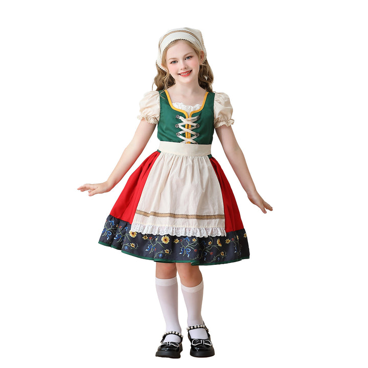 Ladies' traditional children's dirndl dress with decorative lacing apron and lace headscarf Mune Fashion