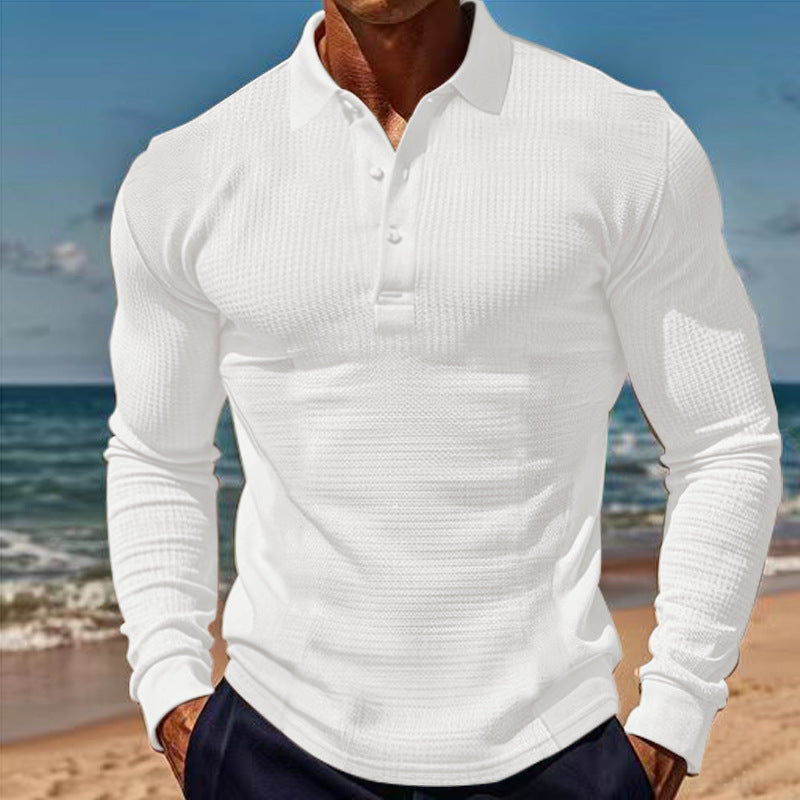 Men's form-fitting long sleeve Henley polo shirt made of fine ribbed structure Mune Fashion