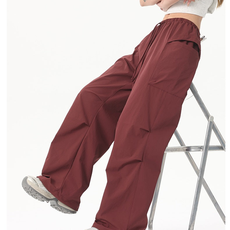 Ladies Wide-Leg Cargo Pants with Elastic Waistband & Utility Pockets Mune Fashion