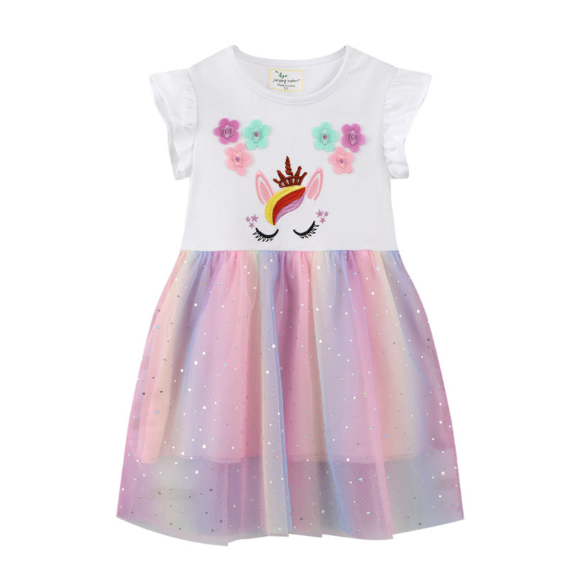 Girls High-Quality Tulle Dress with Unicorn Application Mune Fashion