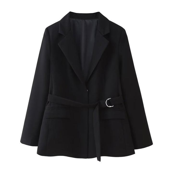 Women's tailored blazer with tie belt, patch pockets, and classic lapel Mune Fashion