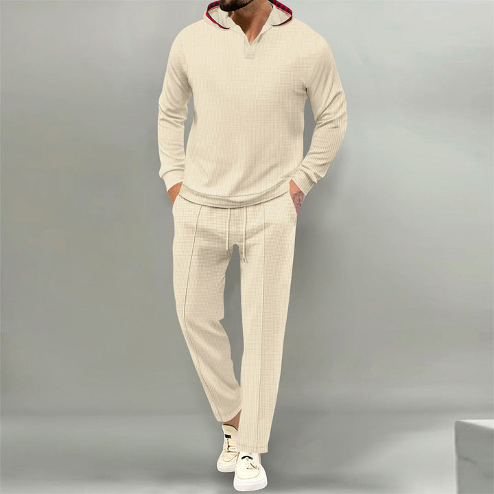 Men's Leisure Suit with Casual Hood and Breathable Structure Mune