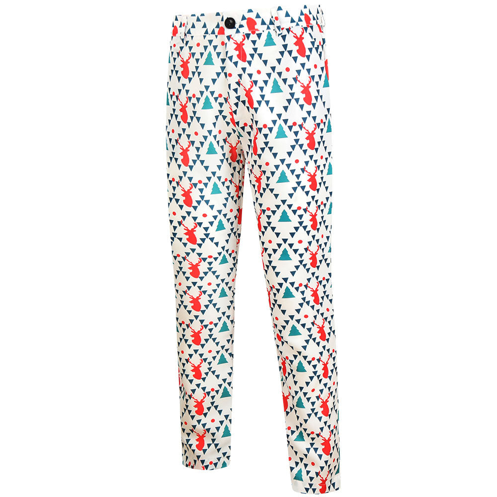 Men's Christmas three-piece suit set with jacket, vest, and trousers in all-over reindeer-tree pattern Mune Fashion