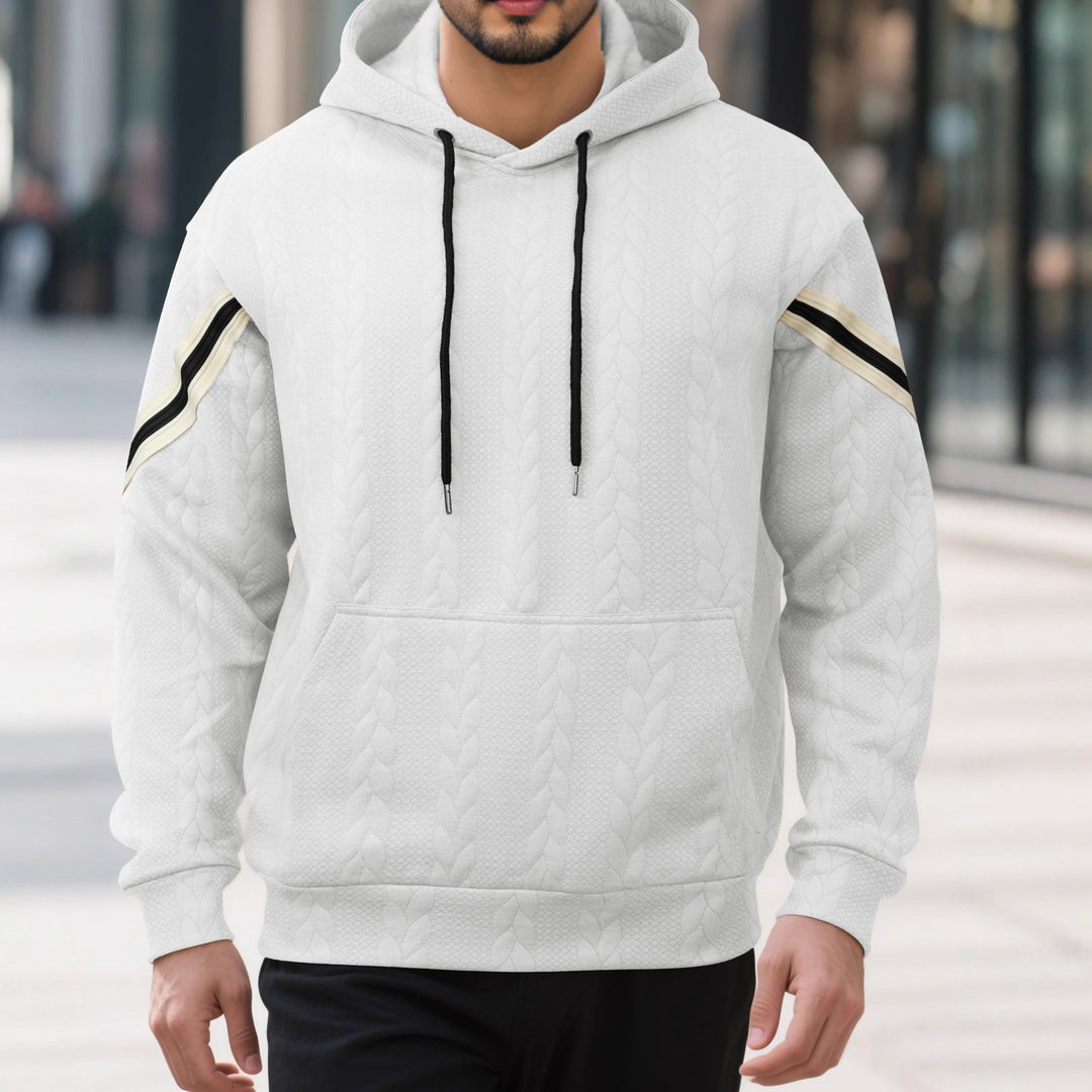 Men's Cable Knit Hoodie with Kangaroo Pocket and Contrast Stripes Mune Fashion