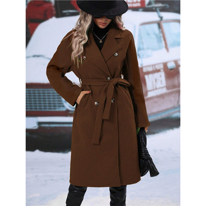 Women's double-breasted wool coat with belt and wide lapel collar Mune Fashion