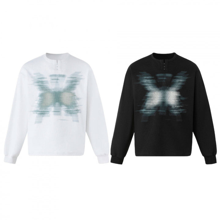 Unisex Oversize Sweatshirt with Henley Neckline and Blurry Butterfly Print Mune Fashion