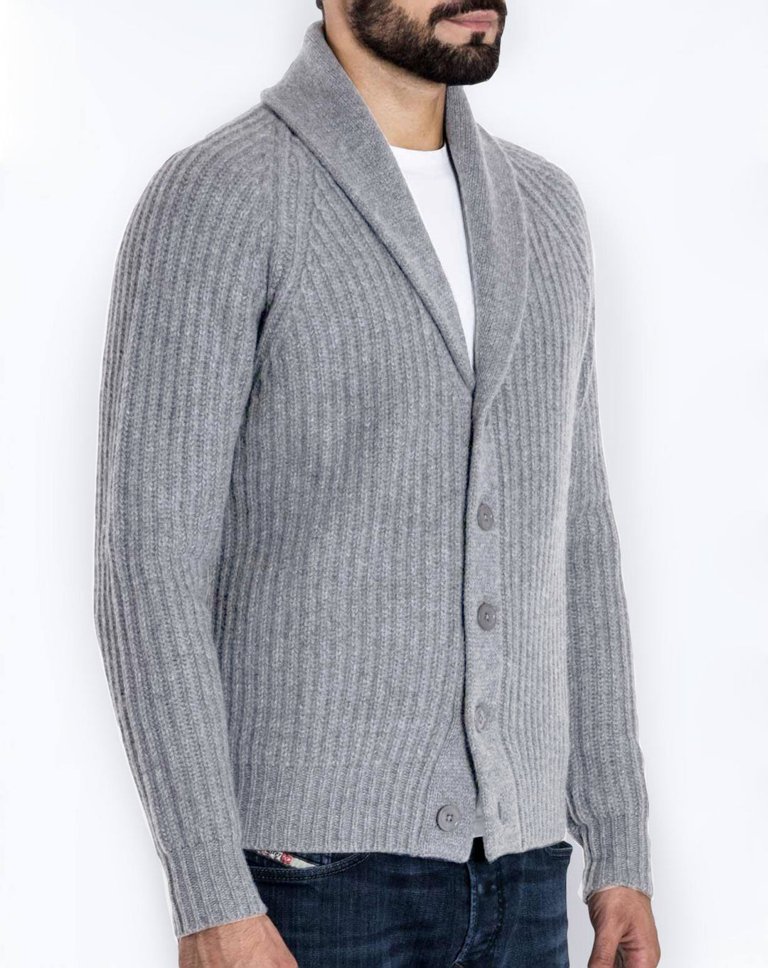 Men's ribbed cardigan with shawl collar and continuous button placket Mune Fashion