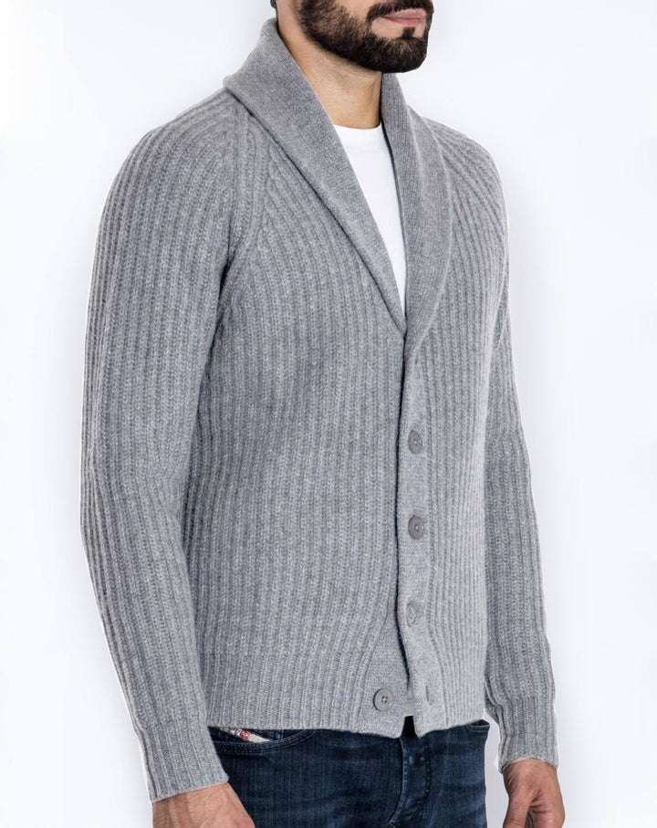 Men's ribbed cardigan with shawl collar and continuous button placket Mune Fashion