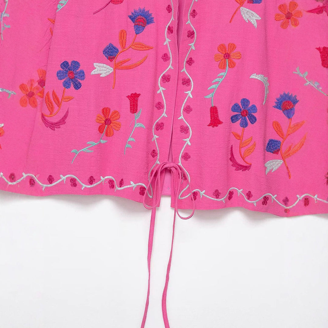 Women's Oversize Light Cotton Cardigan with Colorful Floral Embroidery Mune Fashion