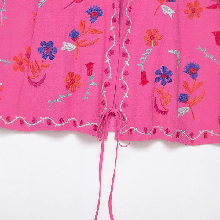 Women's Oversize Light Cotton Cardigan with Colorful Floral Embroidery Mune Fashion