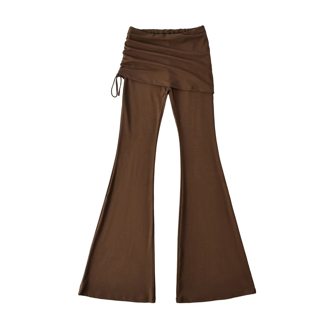 Women’s flared trousers with integrated mini skirt overlay and drawstring Mune Fashion