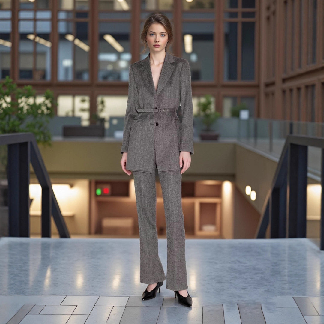 Women Straight Cut Suit Trousers with High Waist and Crease Mune Fashion