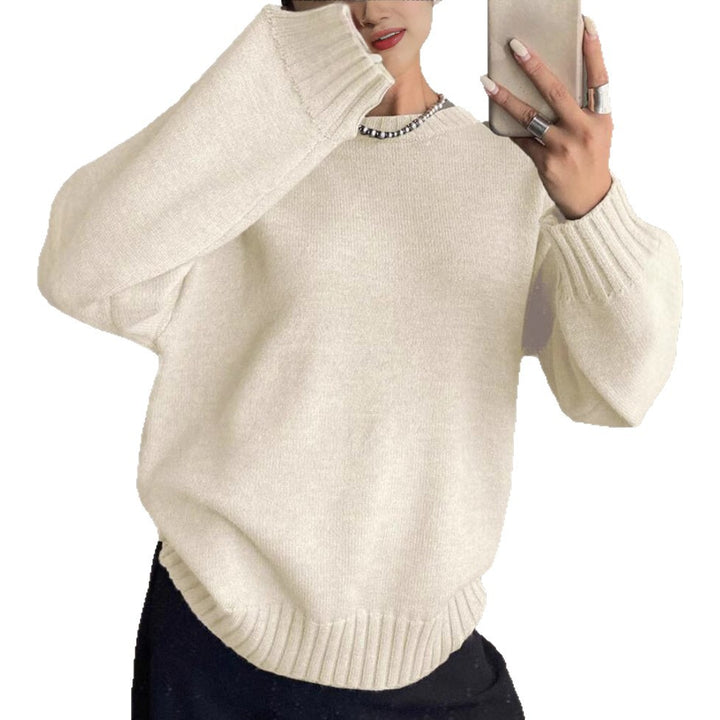 Women's Cashmere-Look Oversized Sweater with Round Neckline and Extended Ribbed Cuffs Mune Fashion