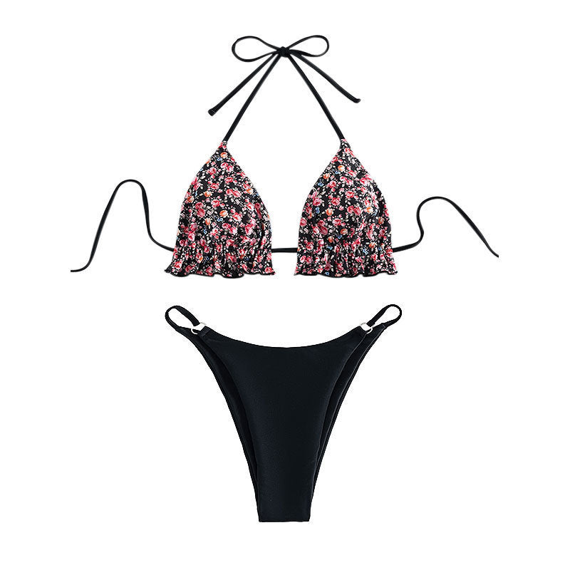 Women Triangle Bikini with Ruffle Details and Floral Design Mune Fashion