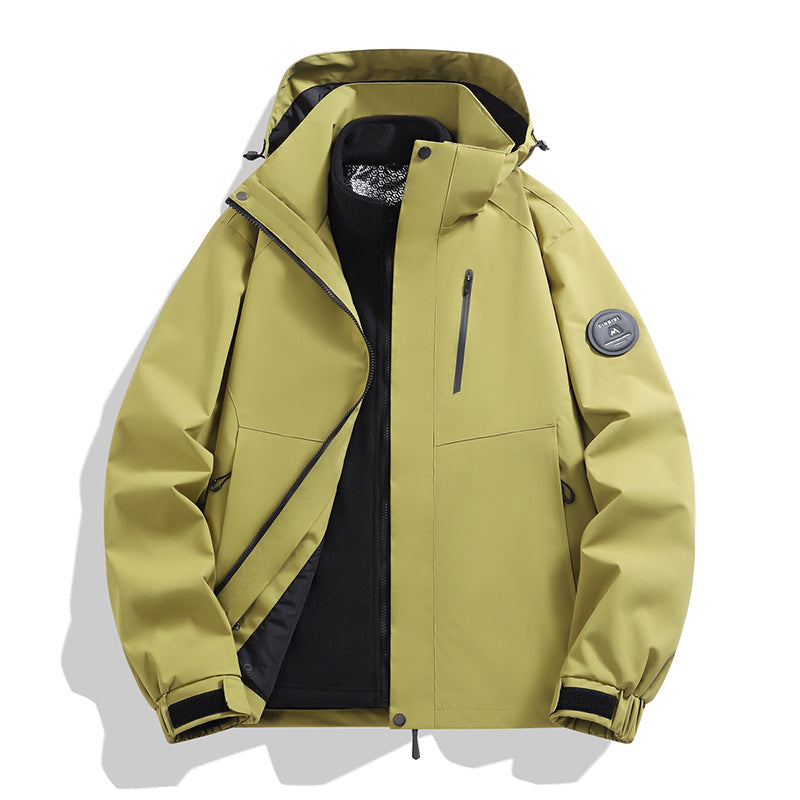 Men's softshell performance jacket with removable hood, concealed full-length zipper, and ergonomic cut Mune Fashion
