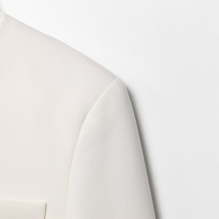 Women's 80+ tailored cropped blazer with standing collar and concealed button placket Mune Fashion