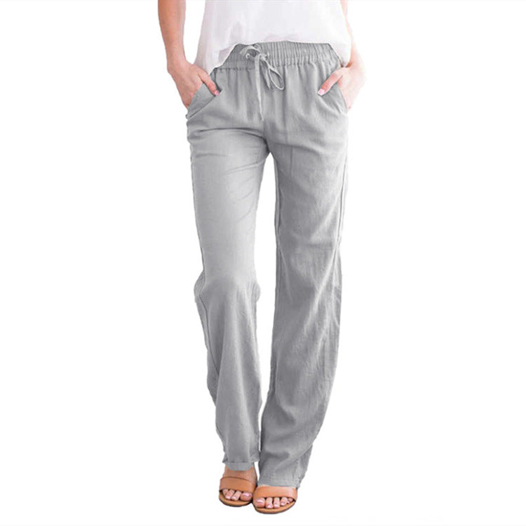 Women's lightweight linen pants with elastic waistband and wide leg Mune Fashion