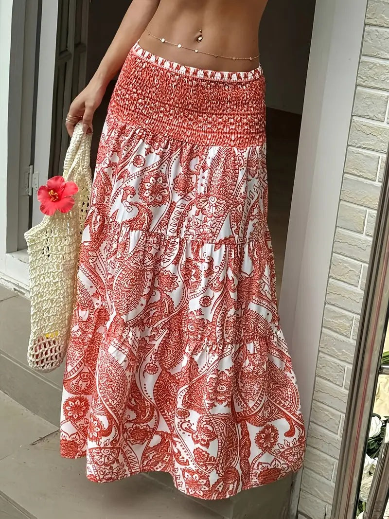 Women’s Maxi Skirt with Smocked Waist and Tiered Ruffle Mune Fashion