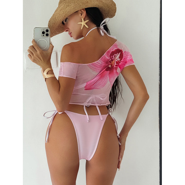 Women's bikini set with floral top and high leg cut Mune Fashion